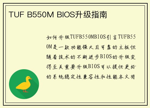 TUF B550M BIOS升级指南